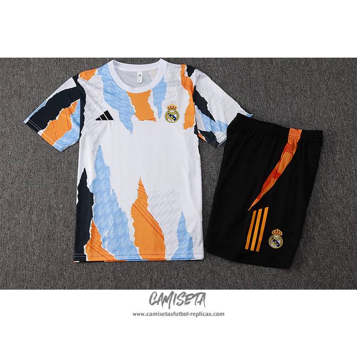 Chandal del Real Madrid 2024-2025 Manga Corta Blanco y Amarillo - Pantalon Corto
